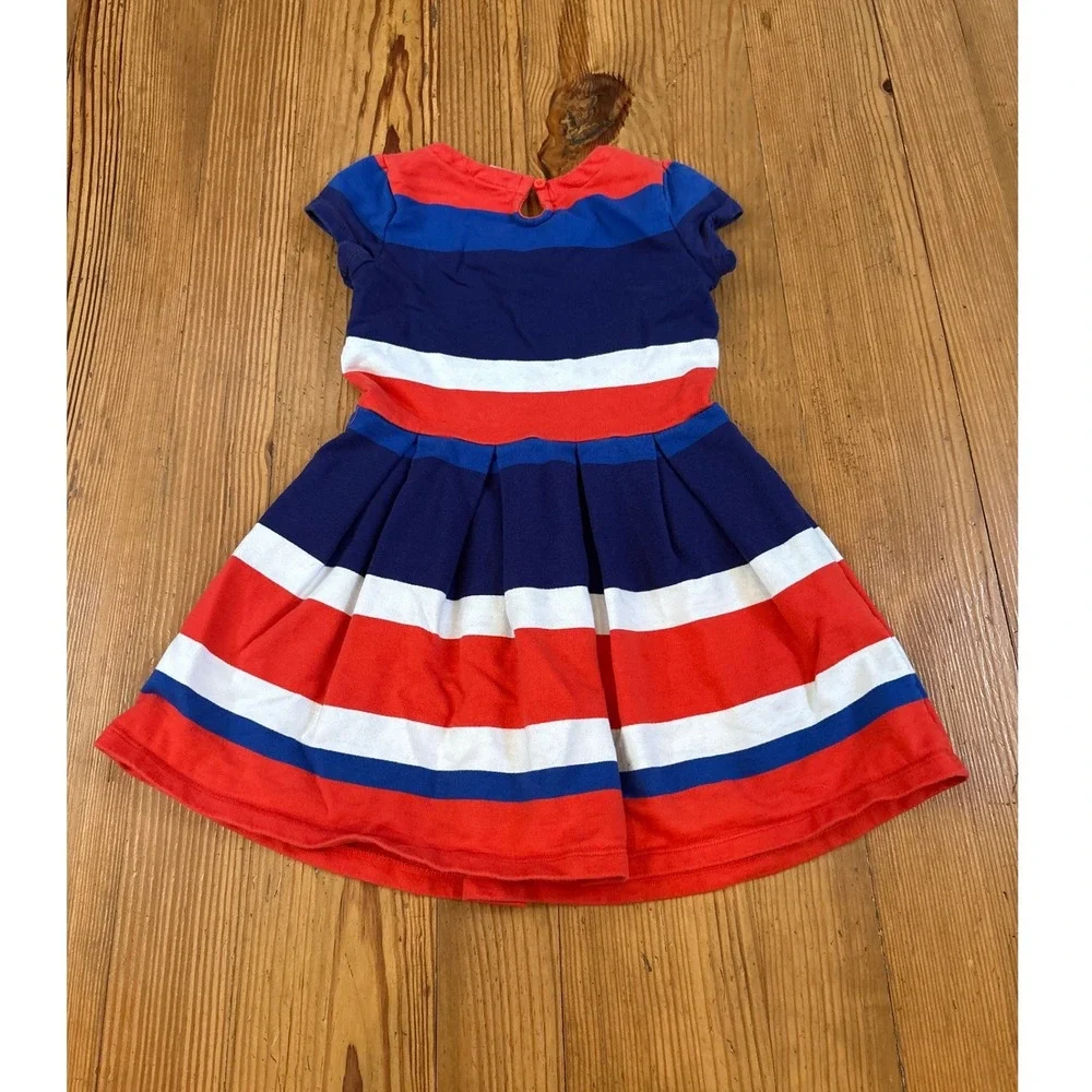 Gymboree Striped Dress Kids Blue Red White Short‎ Sleeve Pleated SIZE 7